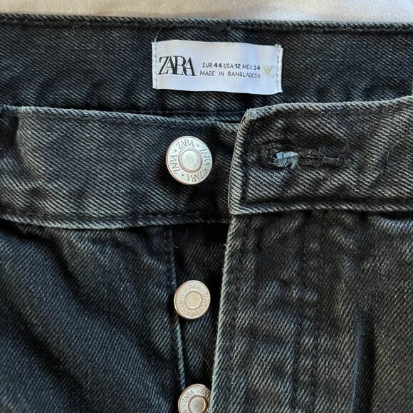 Zara High-waisted Straight Jeans Black Size 12 - Picture 7 of 15